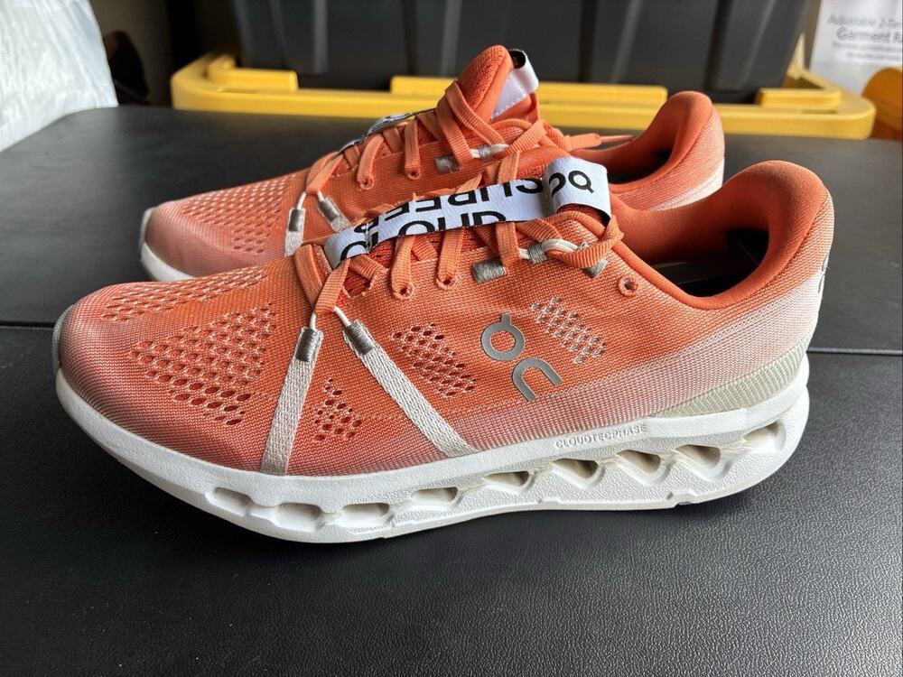 On Cloudsurfer Women’s Road Running Shoes Size 8.5 Orange Flame /White Lace Up